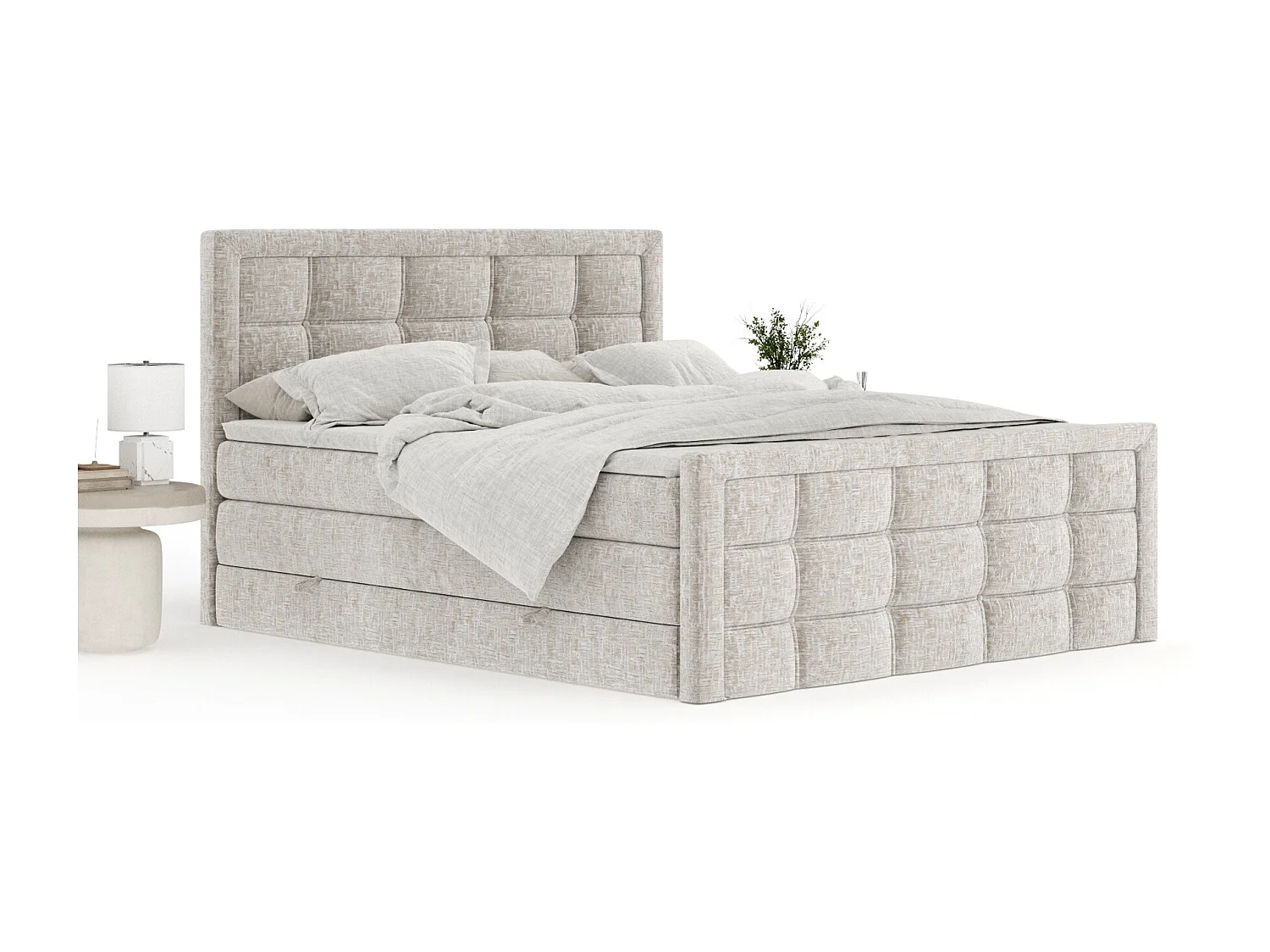 Boxspringbett aus Chenille-Stoff Ambrosia - Matratze - Toppermatratze - 160x200 cm - beige