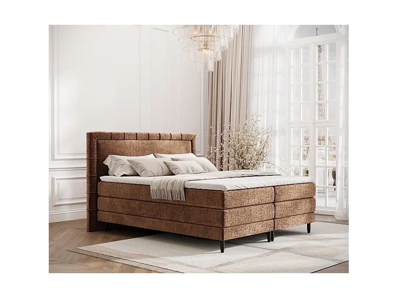 Boxspringbett aus Chenille-Stoff Rimini - materac - topper - 140x200 cm - kupferfarbe