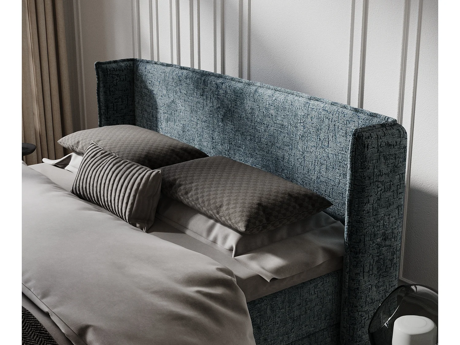 Lit boxspring en tissu chenille Passion - matelas - surmatelas - 200x200 cm - bleu