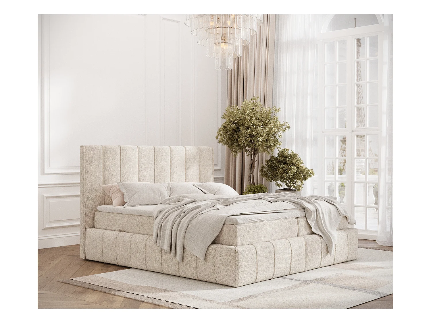 Lit boxspring en tissu bouclette Moretti - matelas - surmatelas - 200x200 cm - cream