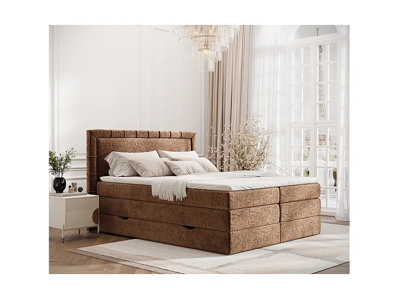 Boxspringbett aus Chenille-Stoff Rosabel - Matratze - Toppermatratze - 140x200 cm - kupferfarbe
