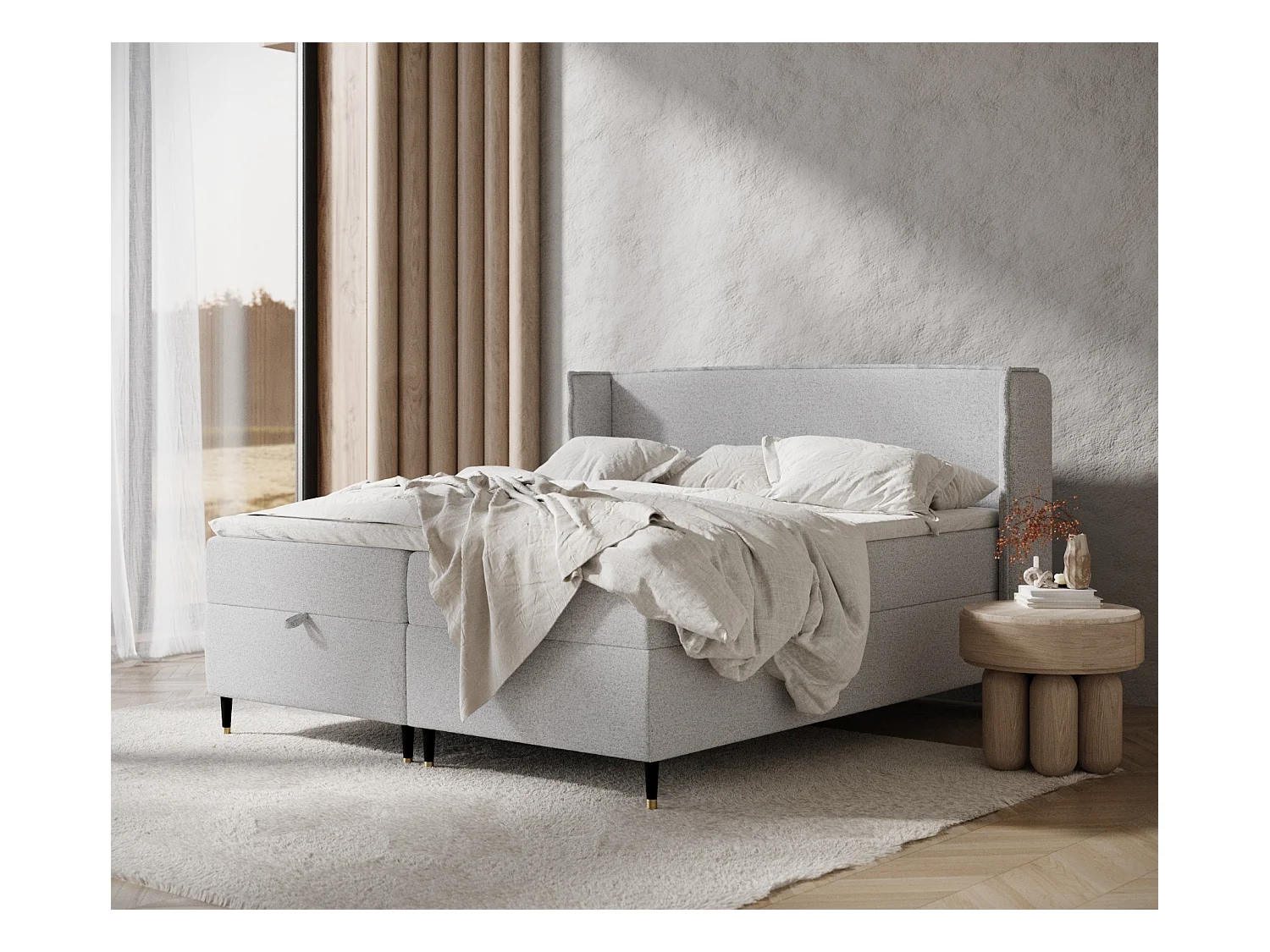 Lit boxspring en toile tissée Monpelli - matelas - surmatelas - 140x200 cm - gris clair
