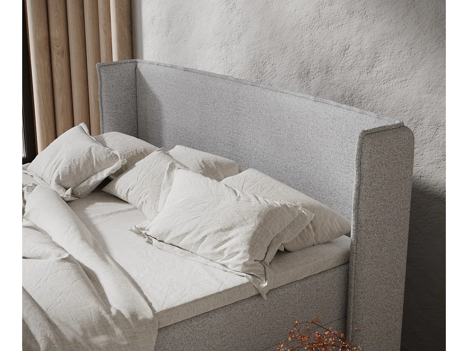 Boxspringbett aus Webstoff Monpelli - Matratze - Toppermatratze - 140x200 cm - hellgrau