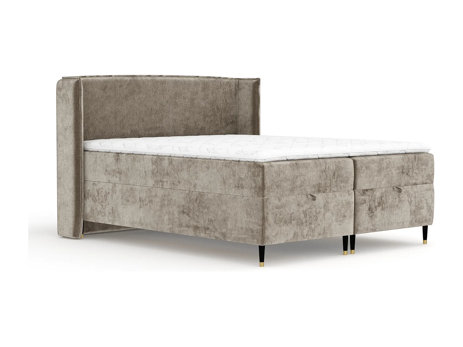 Lit boxspring en tissu chenille Monpelli - matelas - surmatelas - 200x200 cm - beige