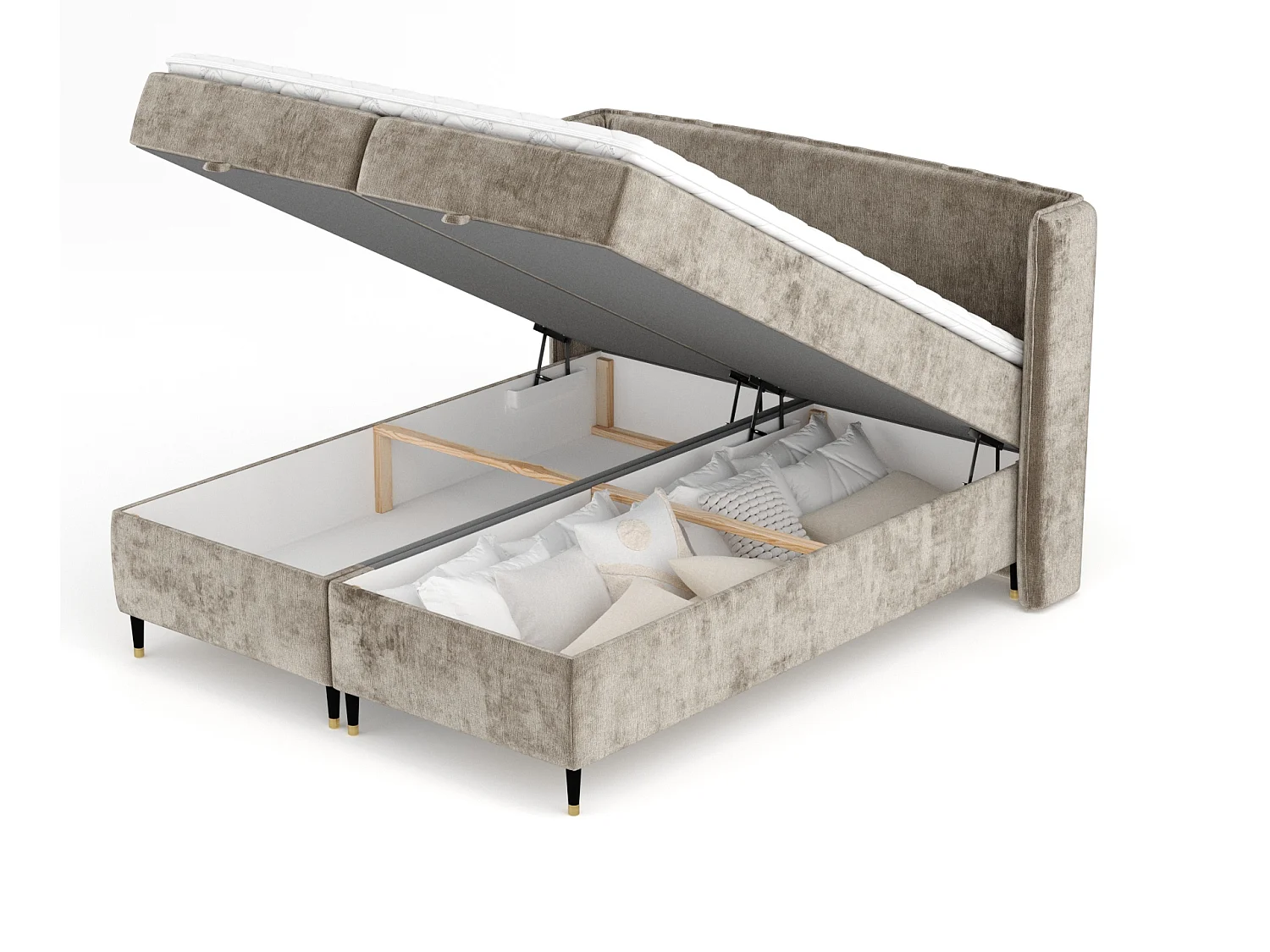 Lit boxspring en tissu chenille Monpelli - matelas - surmatelas - 200x200 cm - beige