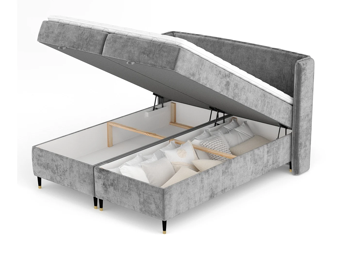 Boxspringbett aus Chenille-Stoff Monpelli - Matratze - Toppermatratze - 140x200 cm - grau