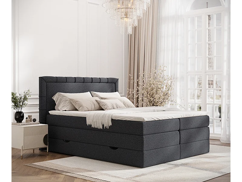 Boxspringbett aus Webstoff Rosabel - Matratze - Toppermatratze - 200x200 cm - schwarz