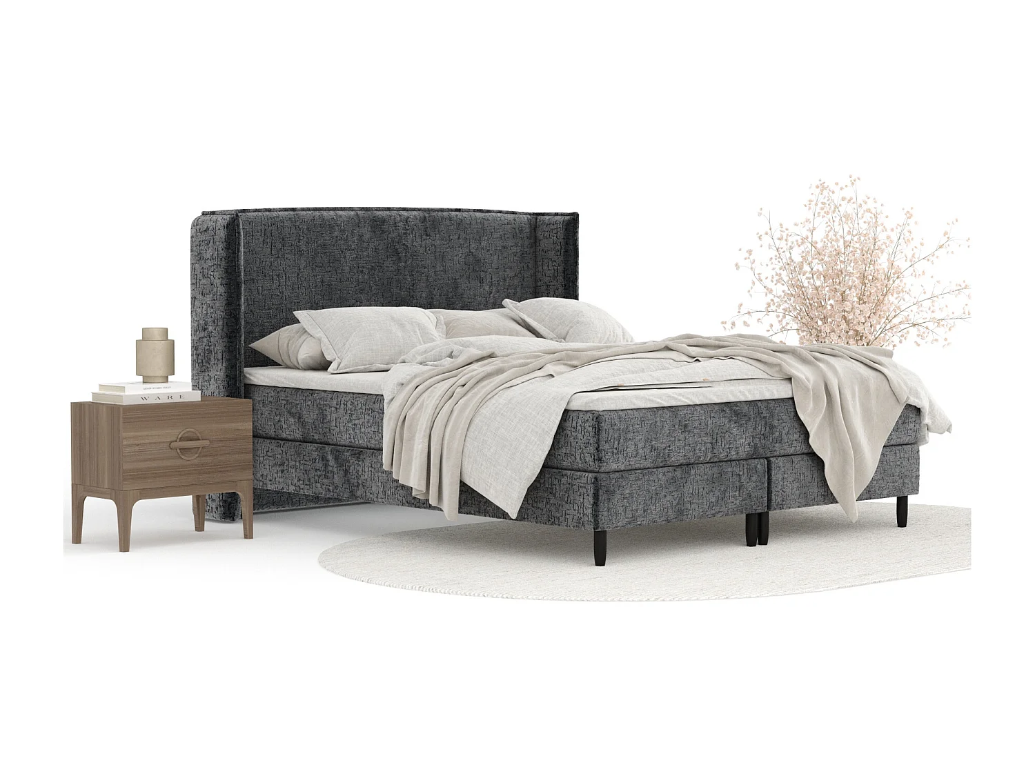 Boxspringbett aus Chenille-Stoff Ardis - Matratze - Toppermatratze - 140x200 cm - anthrazit