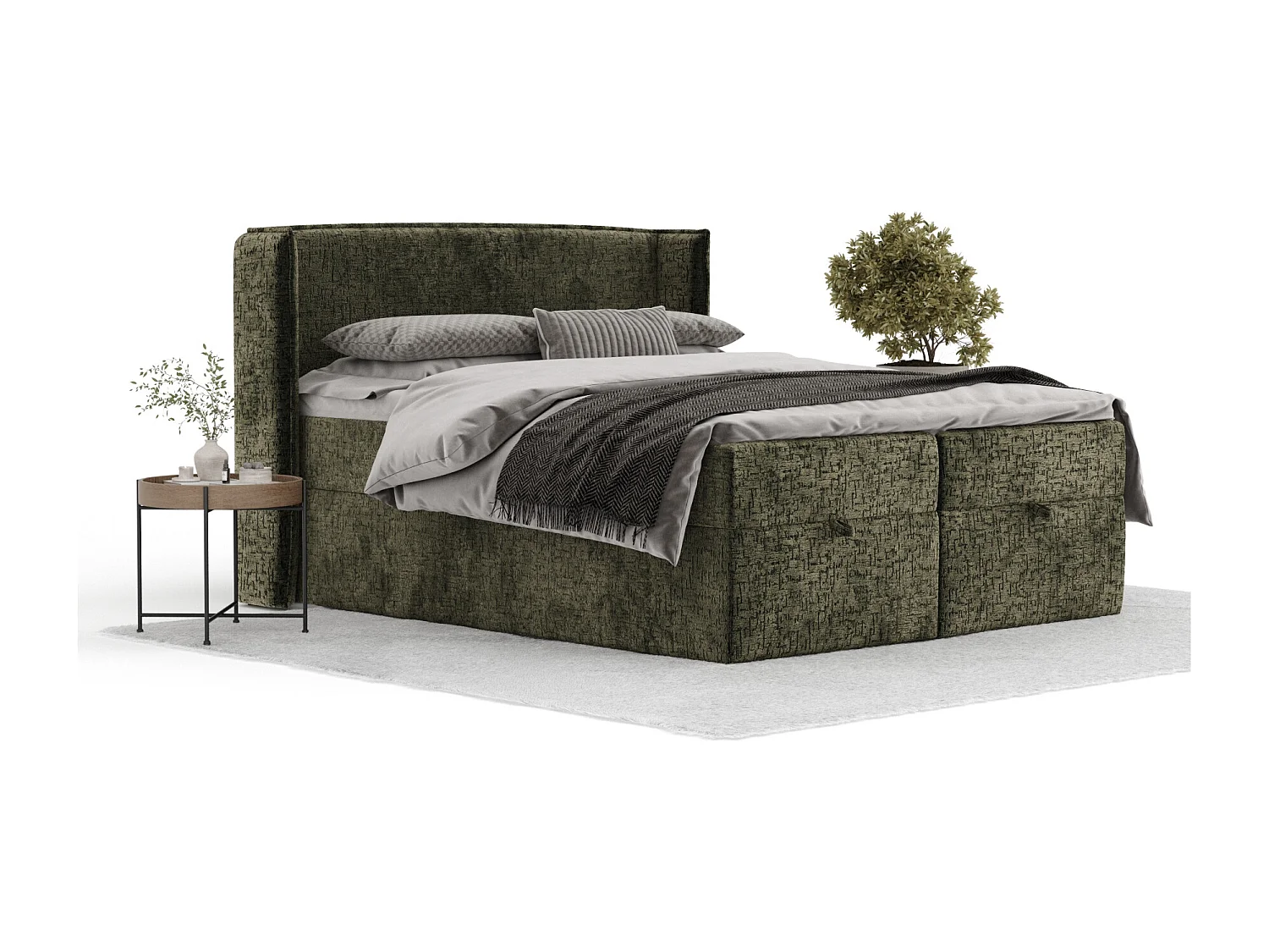 Lit boxspring en tissu chenille Passion - matelas - surmatelas - 180x200 cm - vert olive