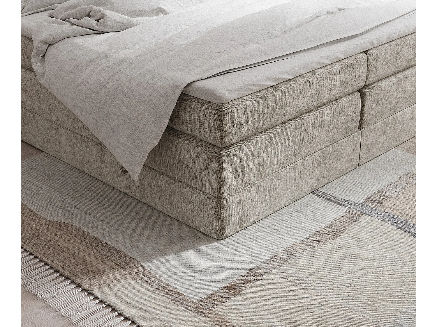 Boxspringbett aus Chenille-Stoff Juniper - Matratze - Toppermatratze - 160x200 cm - beige