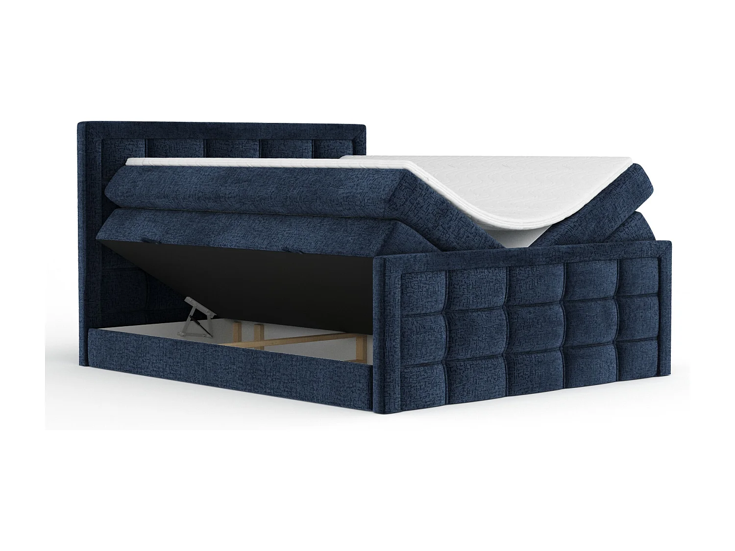 Lit boxspring en tissu chenille Ambrosia - matelas - surmatelas - 140x200 cm - bleu marine