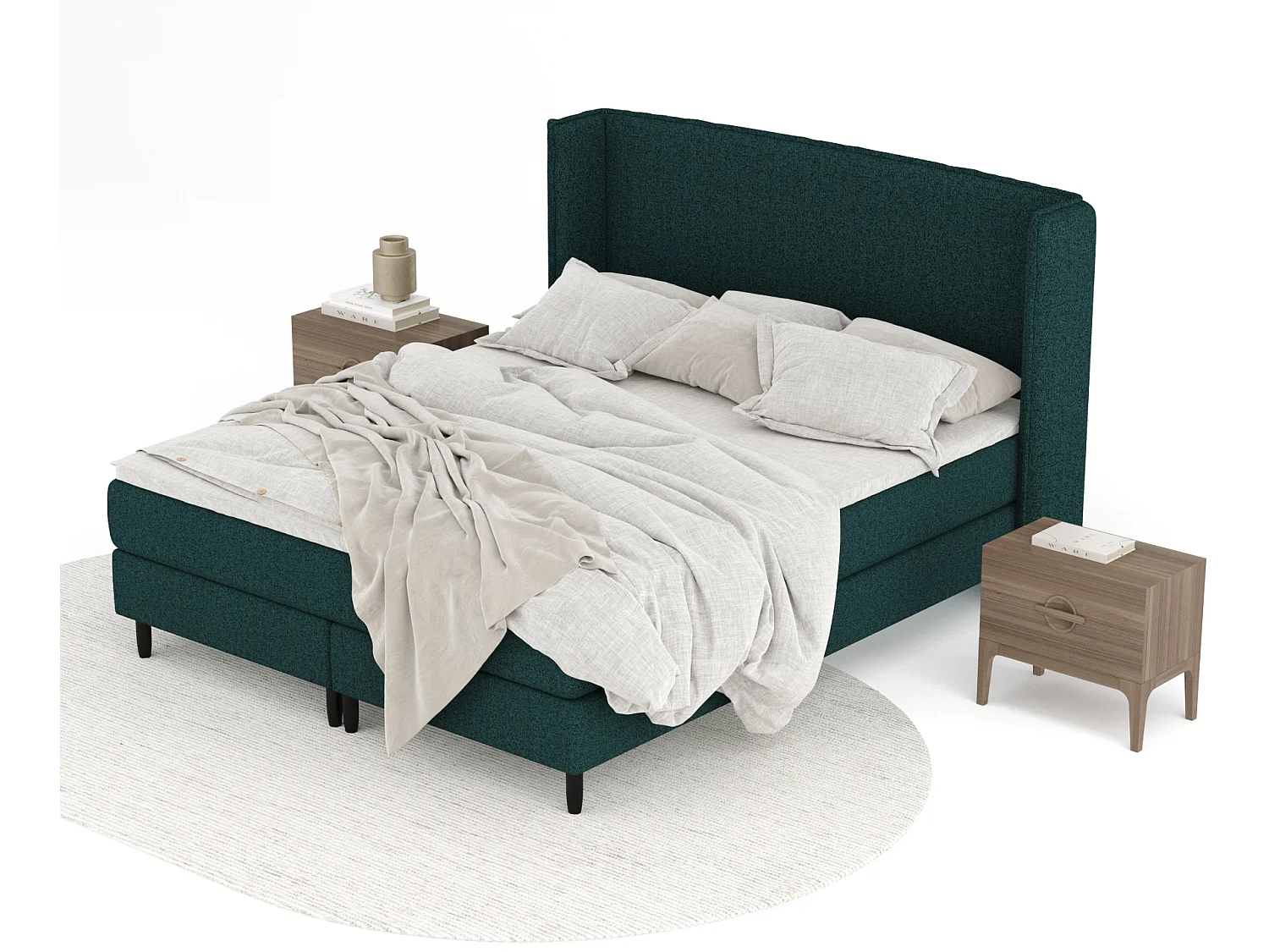 Boxspringbett aus Webstoff Ardis - Matratze - Toppermatratze - 140x200 cm - grün