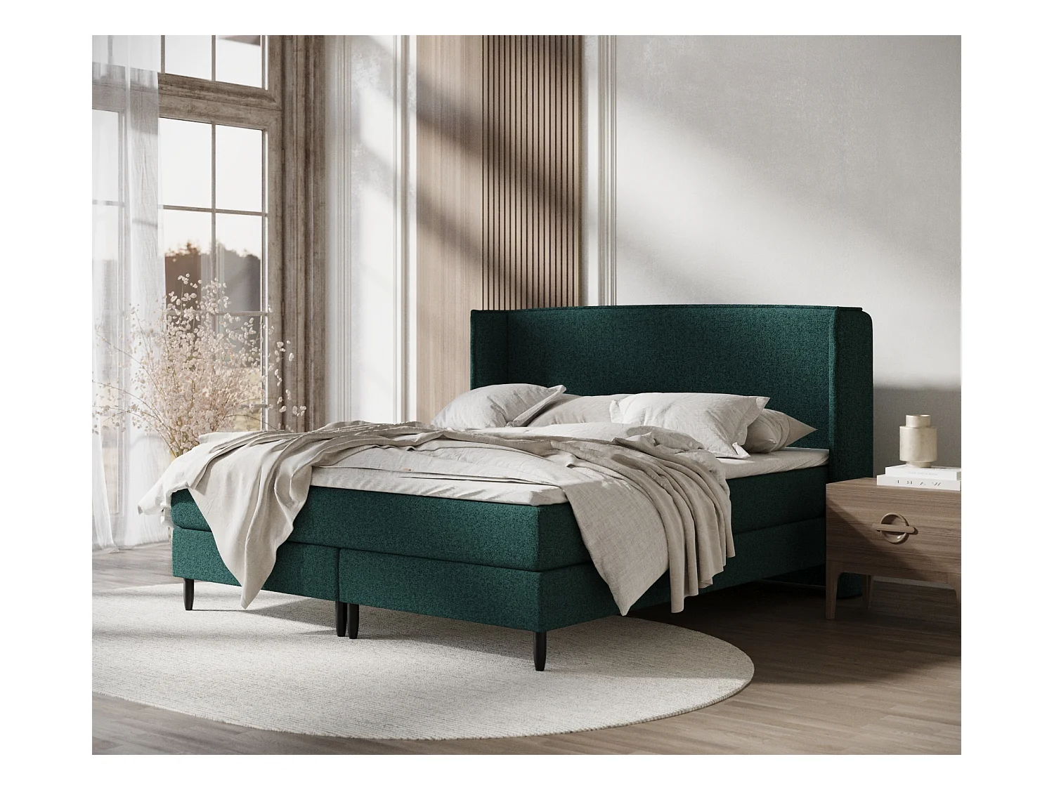 Lit boxspring en toile tissée Ardis - matelas - surmatelas - 140x200 cm - vert