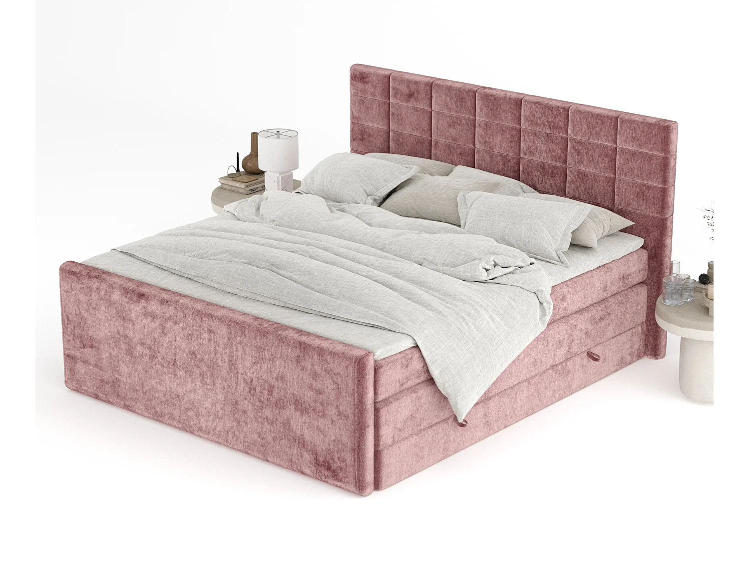 Boxspringbett aus Chenille-Stoff Ava - Matratze - Toppermatratze - 200x200 cm - rosa
