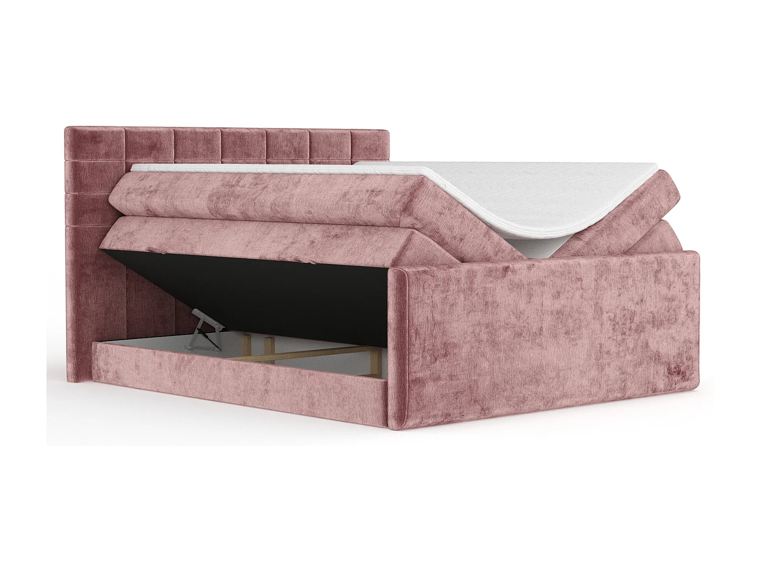 Boxspringbett aus Chenille-Stoff Ava - Matratze - Toppermatratze - 200x200 cm - rosa
