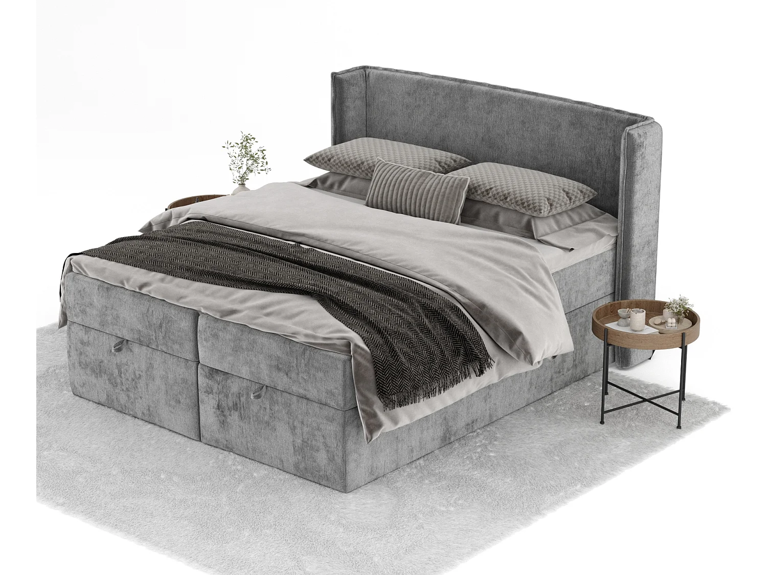 Boxspringbett aus Chenille-Stoff Passion - Matratze - Toppermatratze - 160x200 cm - grau