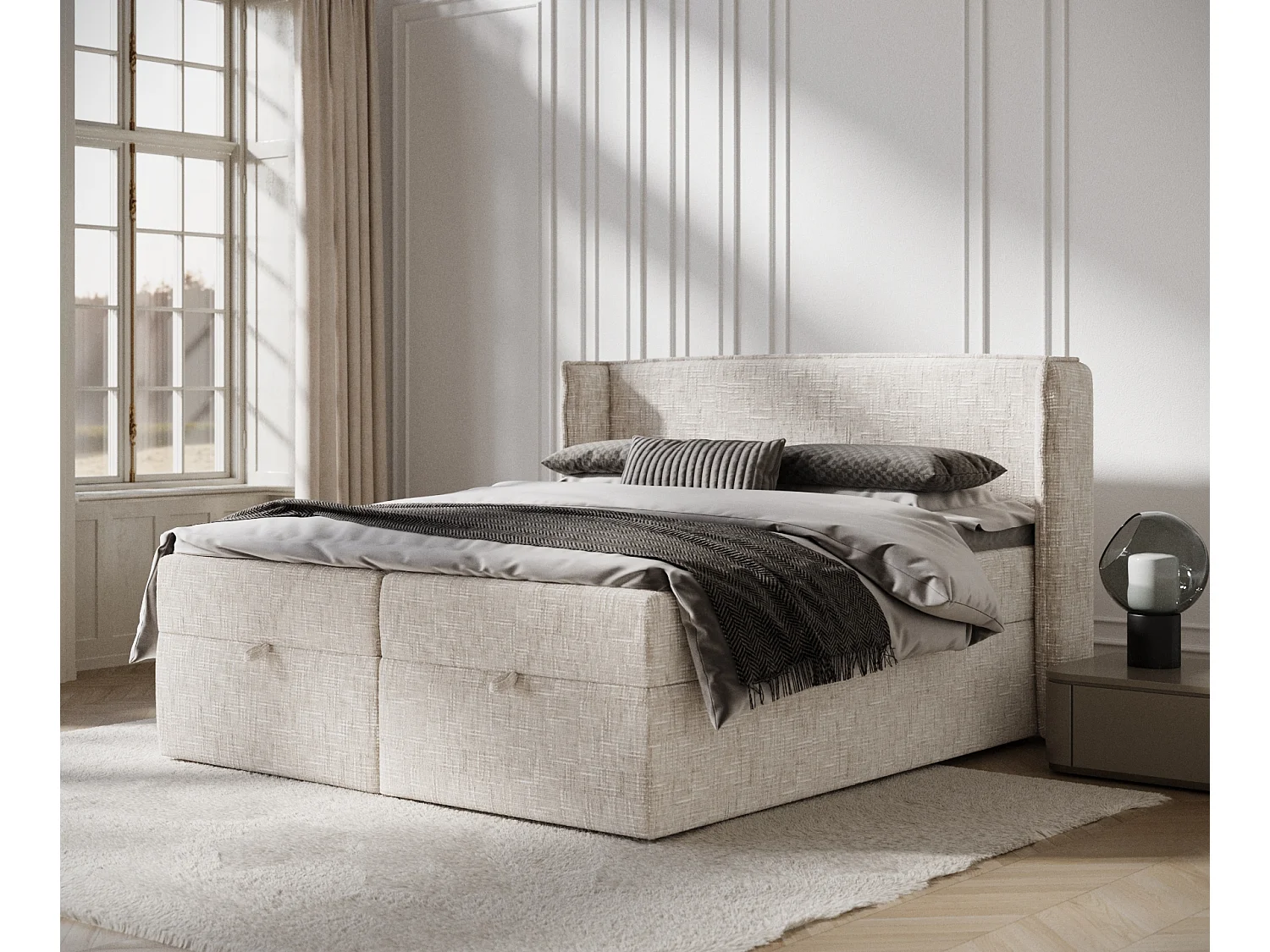 Boxspringbett aus Webstoff Passion - Matratze - Toppermatratze - 200x200 cm - creme