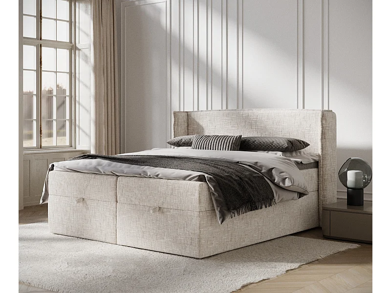 Lit boxspring en toile tissée Passion - matelas - surmatelas - 200x200 cm - creme