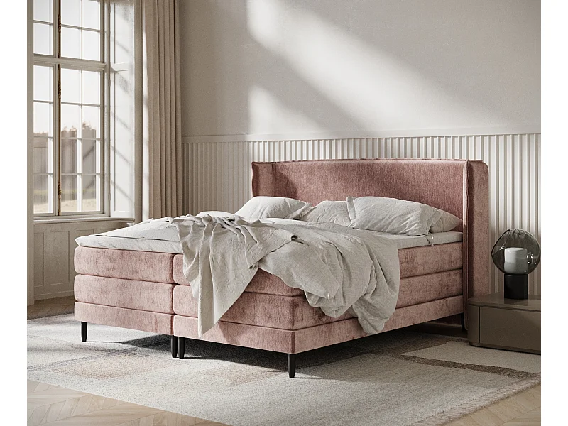 Boxspringbett aus Chenille-Stoff Carizzo - Matratze - Toppermatratze - 160x200 cm - rosa