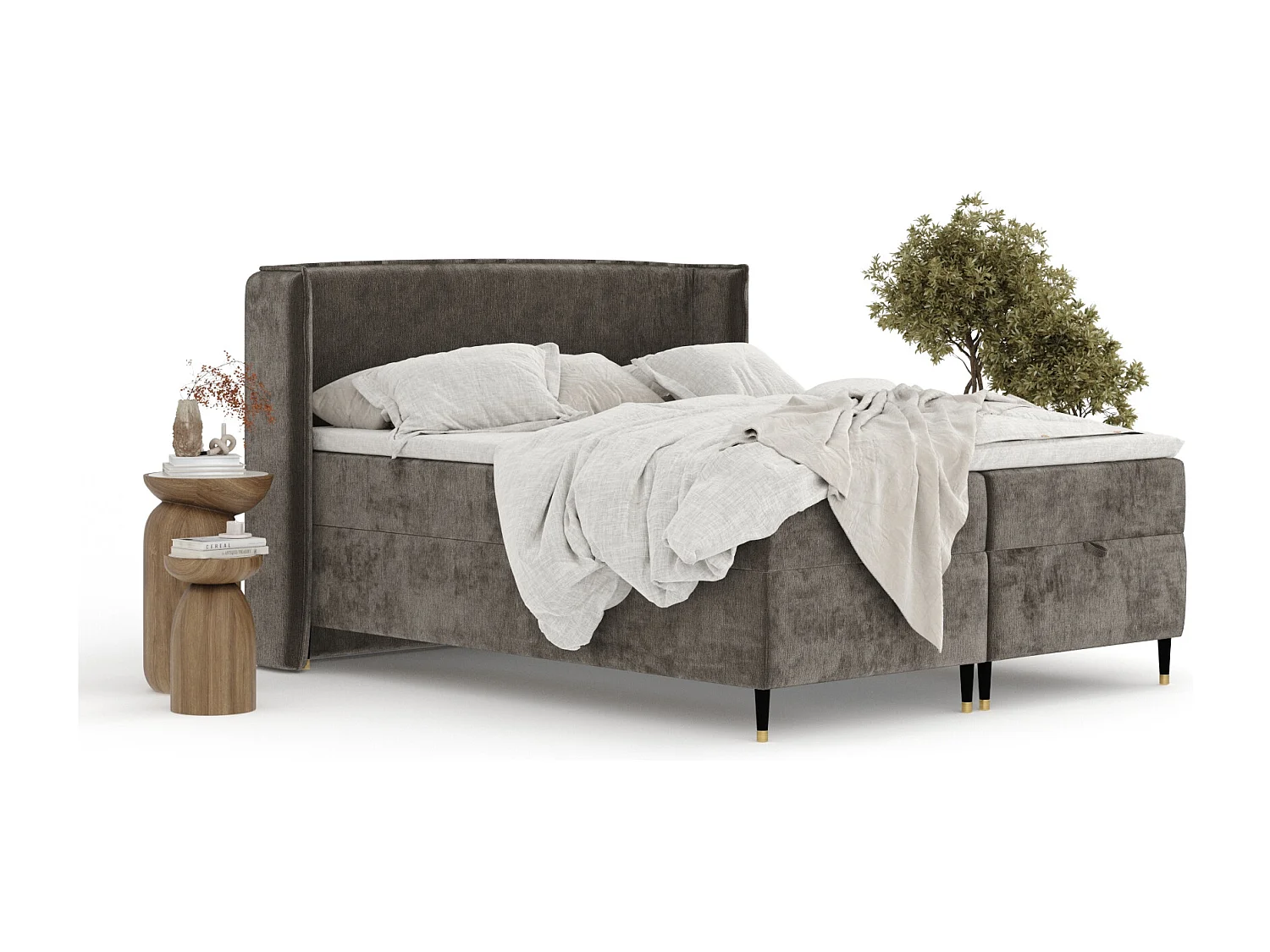 Lit boxspring en tissu chenille Monpelli - matelas - surmatelas - 180x200 cm - brun