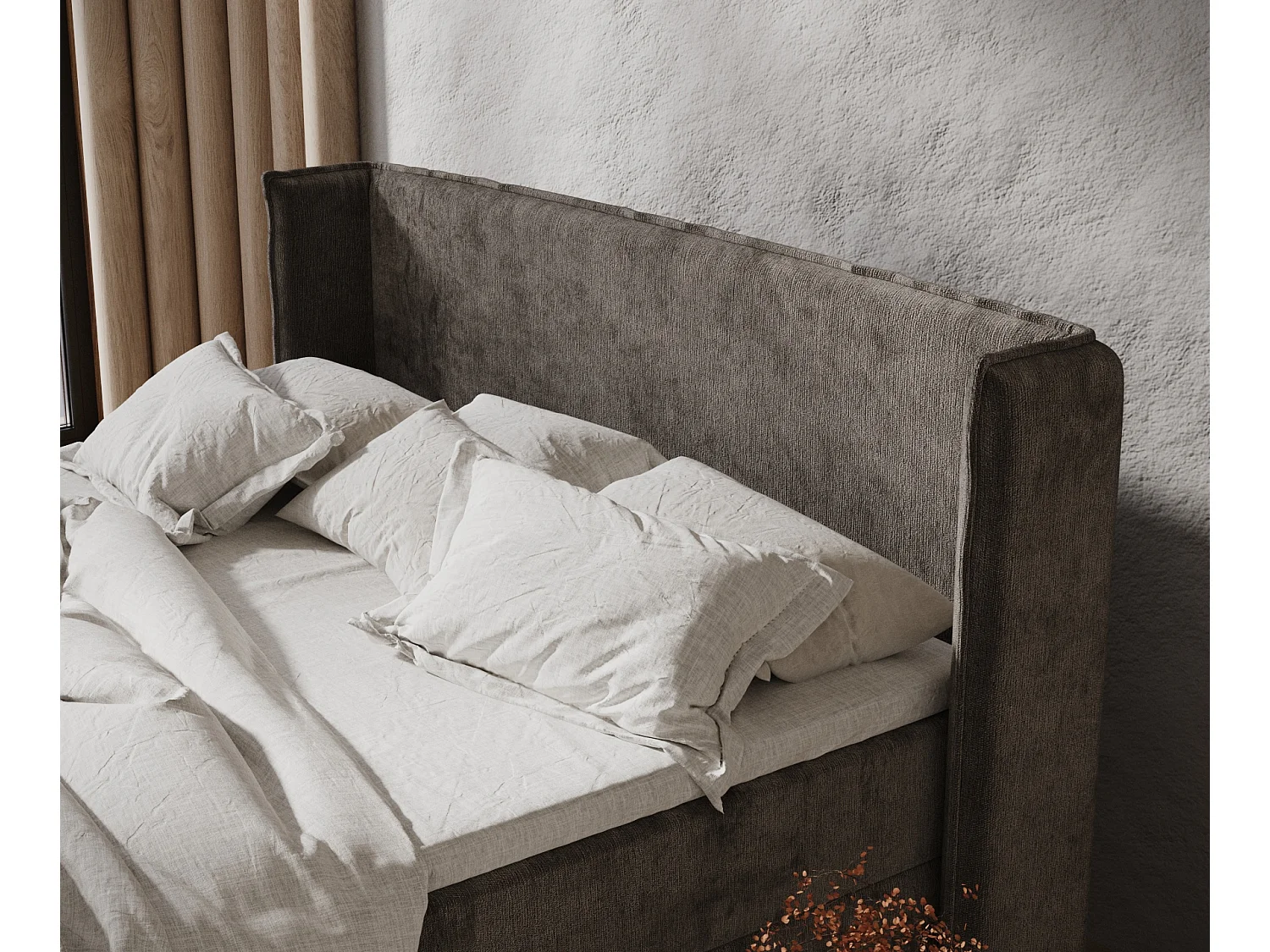 Lit boxspring en tissu chenille Monpelli - matelas - surmatelas - 180x200 cm - brun