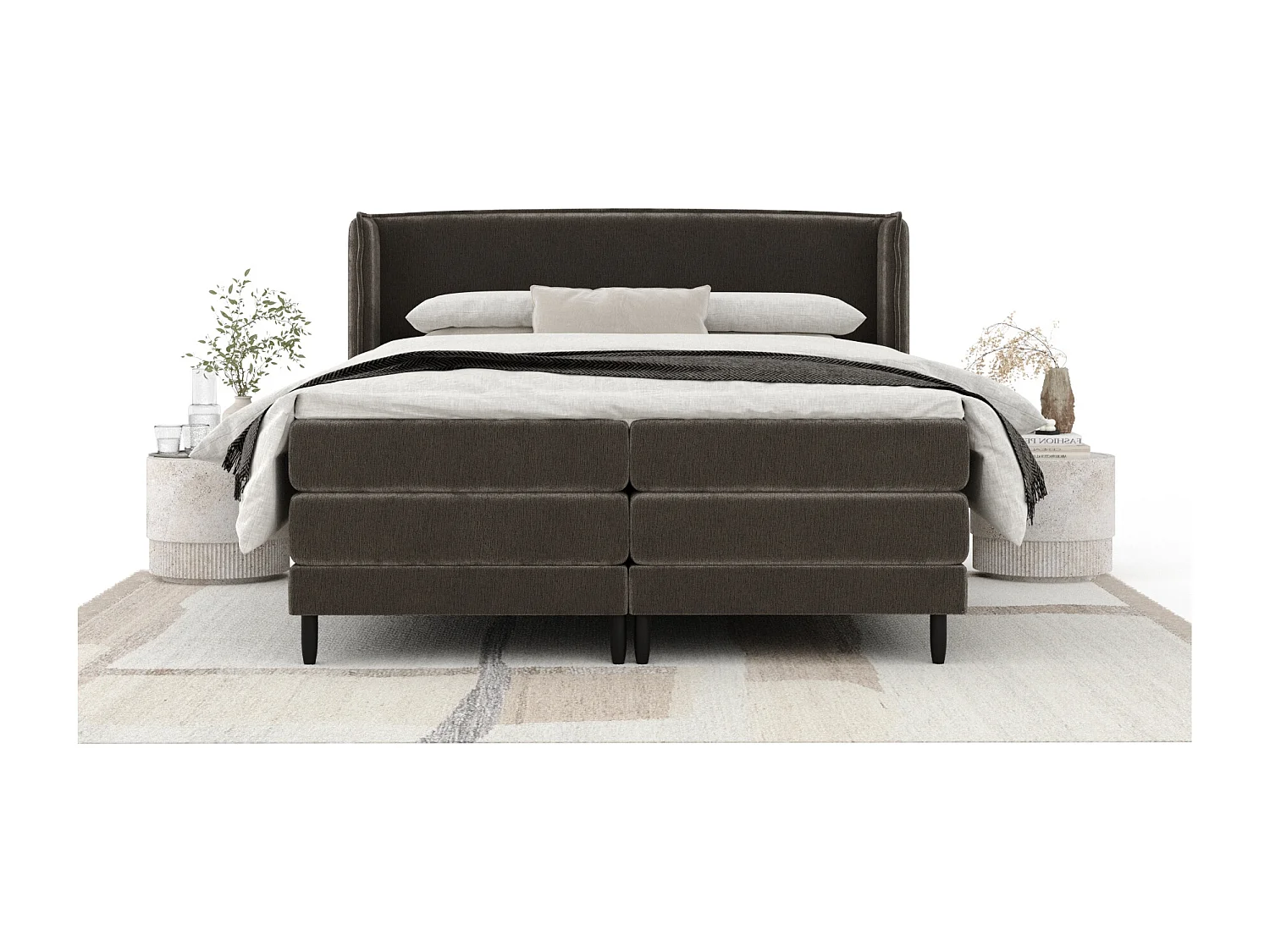 Lit boxspring en tissu chenille Carizzo - matelas - surmatelas - 200x200 cm - brun
