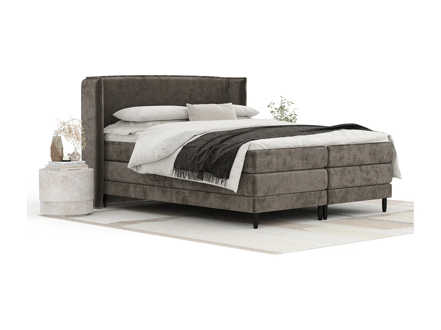 Boxspringbett aus Chenille-Stoff Carizzo - Matratze - Toppermatratze - 200x200 cm - braun