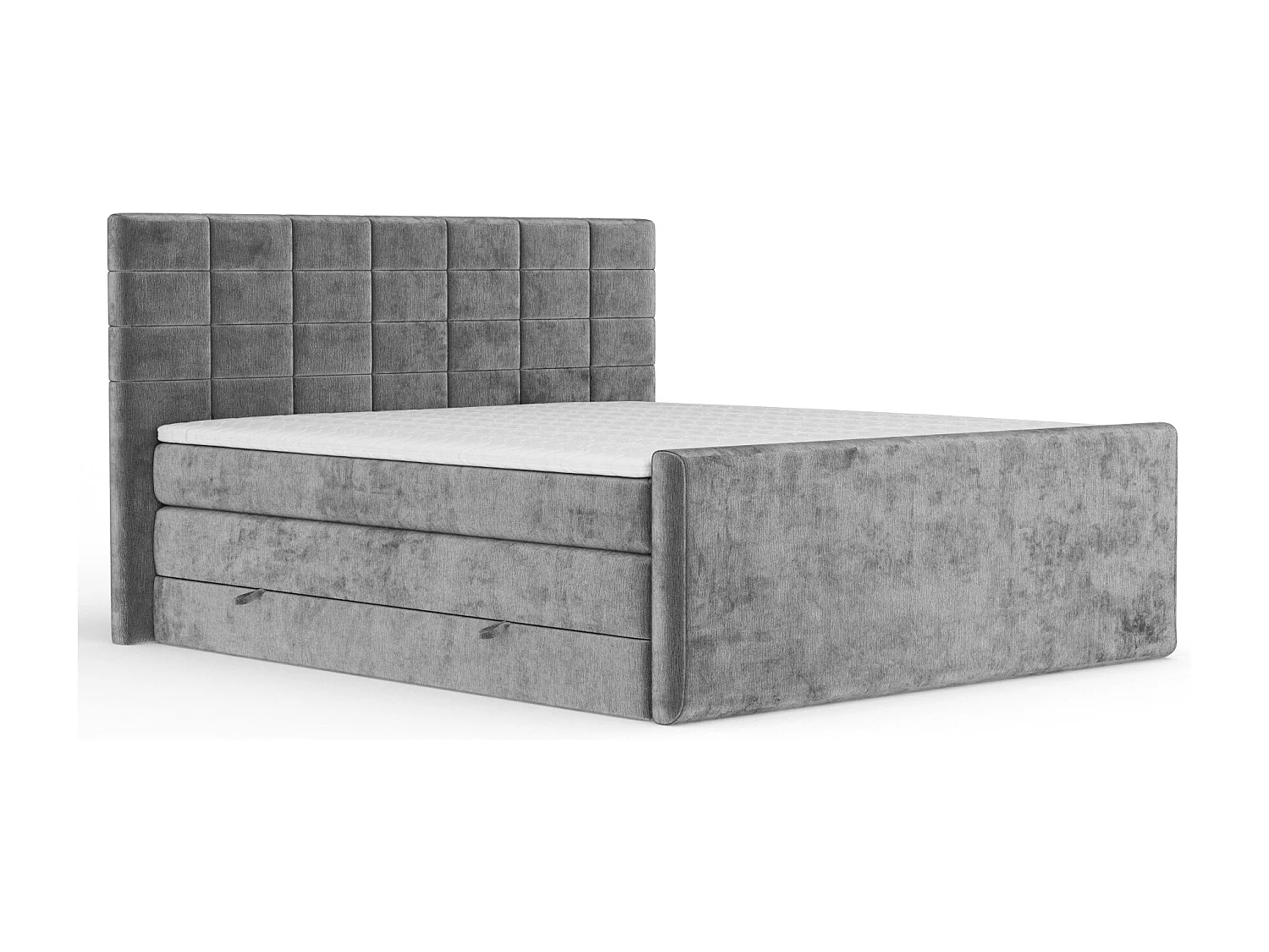 Boxspringbett aus Chenille-Stoff Ava - Matratze - Toppermatratze - 200x200 cm - grau