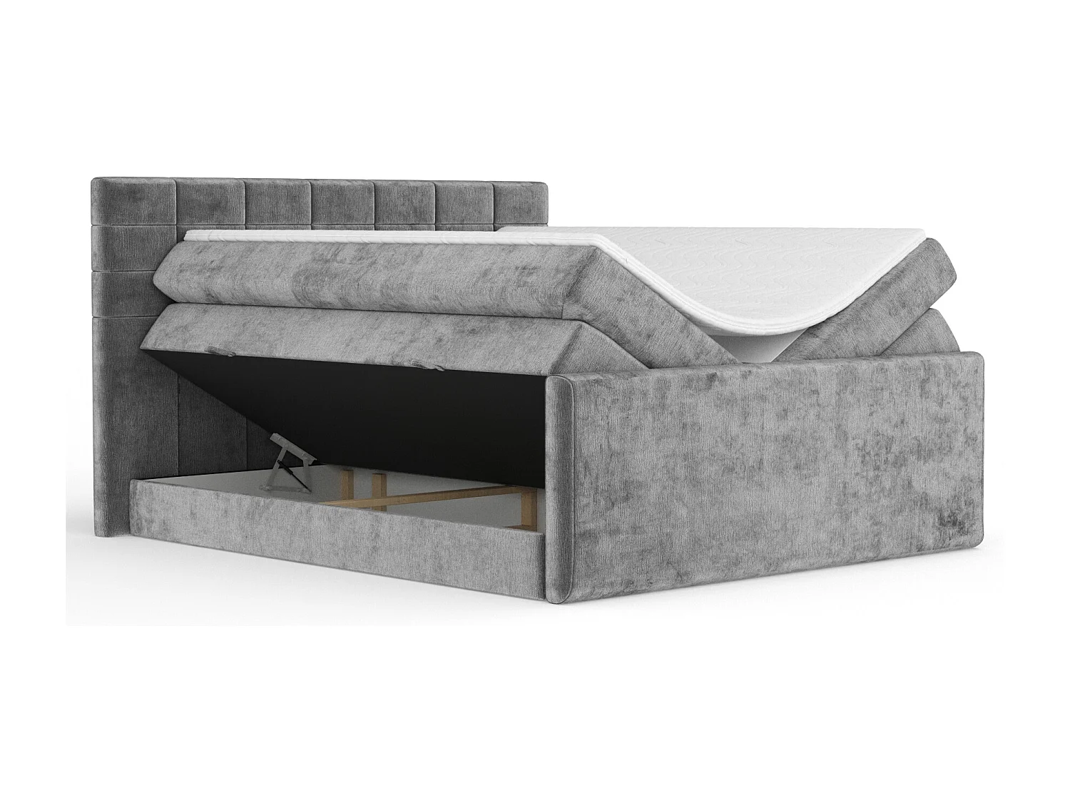 Boxspringbett aus Chenille-Stoff Ava - Matratze - Toppermatratze - 200x200 cm - grau