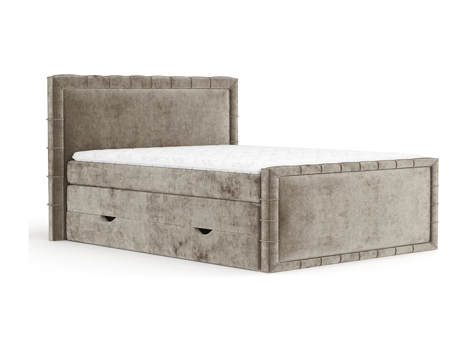 Lit boxspring en tissu chenille Estelle - matelas - surmatelas - 140x200 cm - beige
