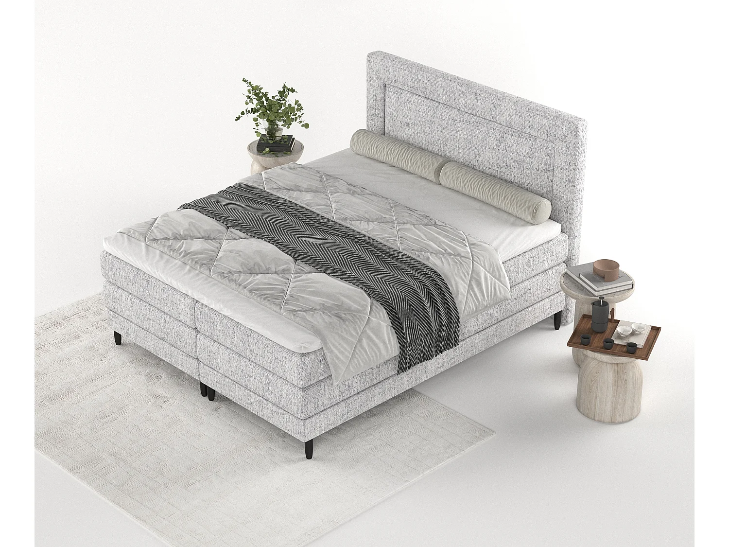 Boxspringbett aus Webstoff Madame - Matratze - Toppermatratze - 180x200 cm - hellgrau