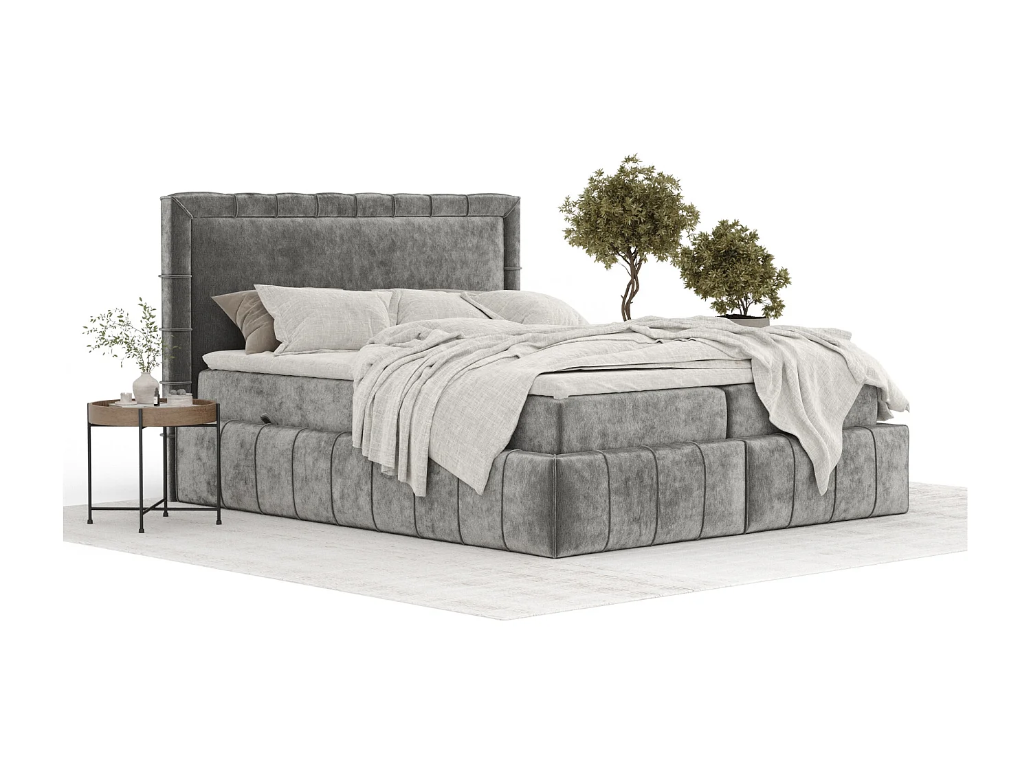 Boxspringbett aus Chenille-Stoff Sundown - Matratze - Toppermatratze - 200x200 cm - grau