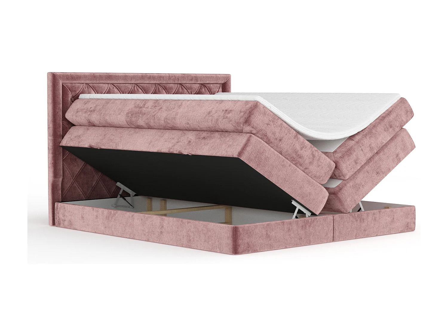 Boxspringbett aus Chenille-Stoff Aurelia - Matratze - Toppermatratze - 140x200 cm - rosa