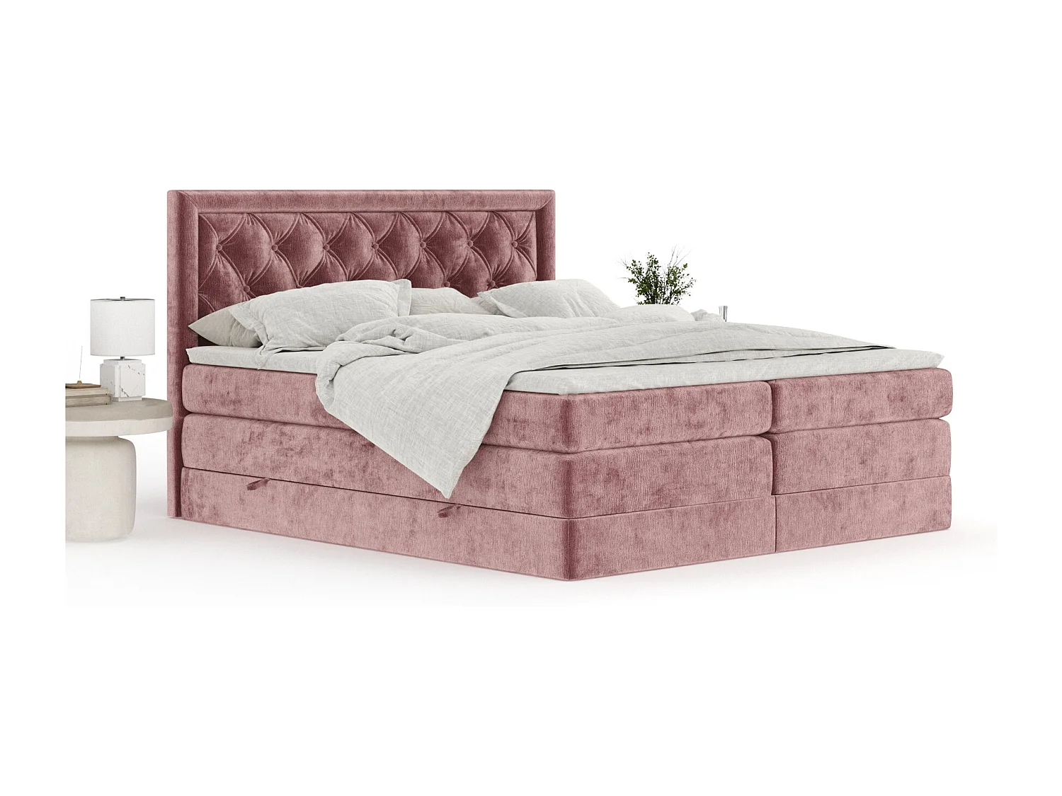 Boxspringbett aus Chenille-Stoff Aurelia - Matratze - Toppermatratze - 140x200 cm - rosa