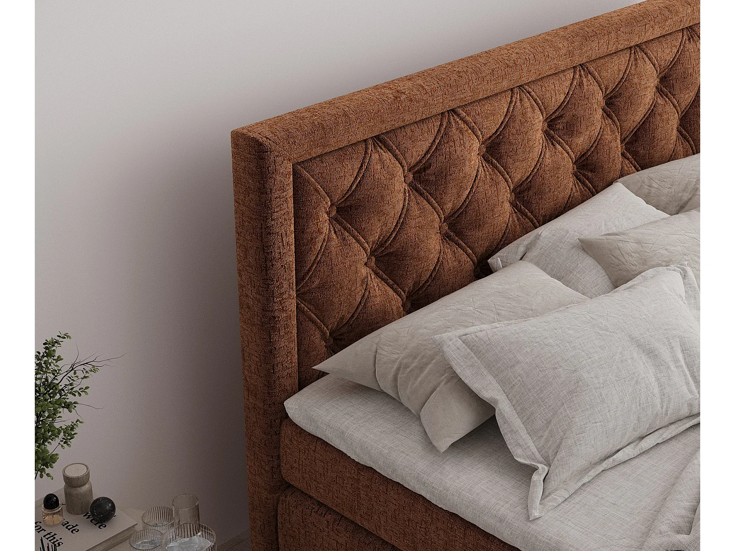 Boxspringbett aus Chenille-Stoff Aurelia - Matratze - Toppermatratze - 200x200 cm - kupferfarbe