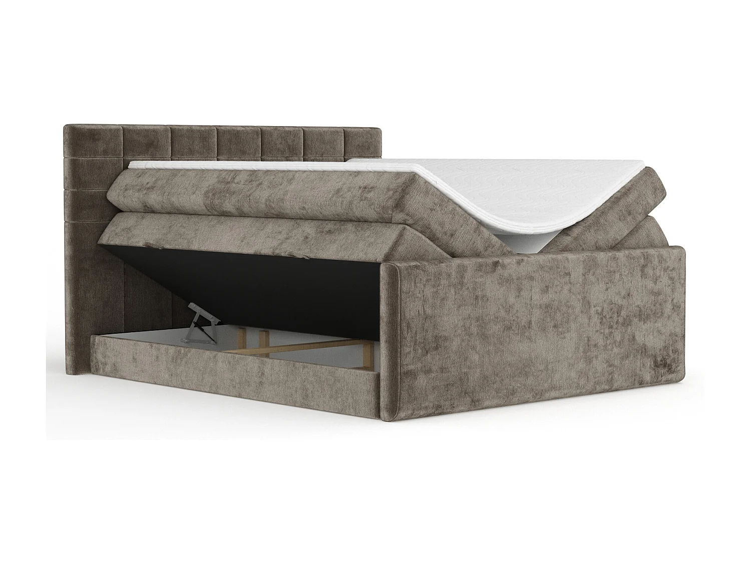 Boxspringbett aus Chenille-Stoff Ava - Matratze - Toppermatratze - 140x200 cm - braun