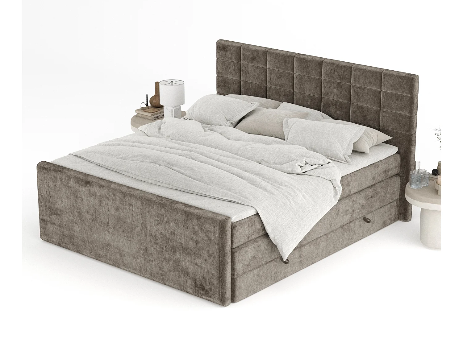 Boxspringbett aus Chenille-Stoff Ava - Matratze - Toppermatratze - 140x200 cm - braun