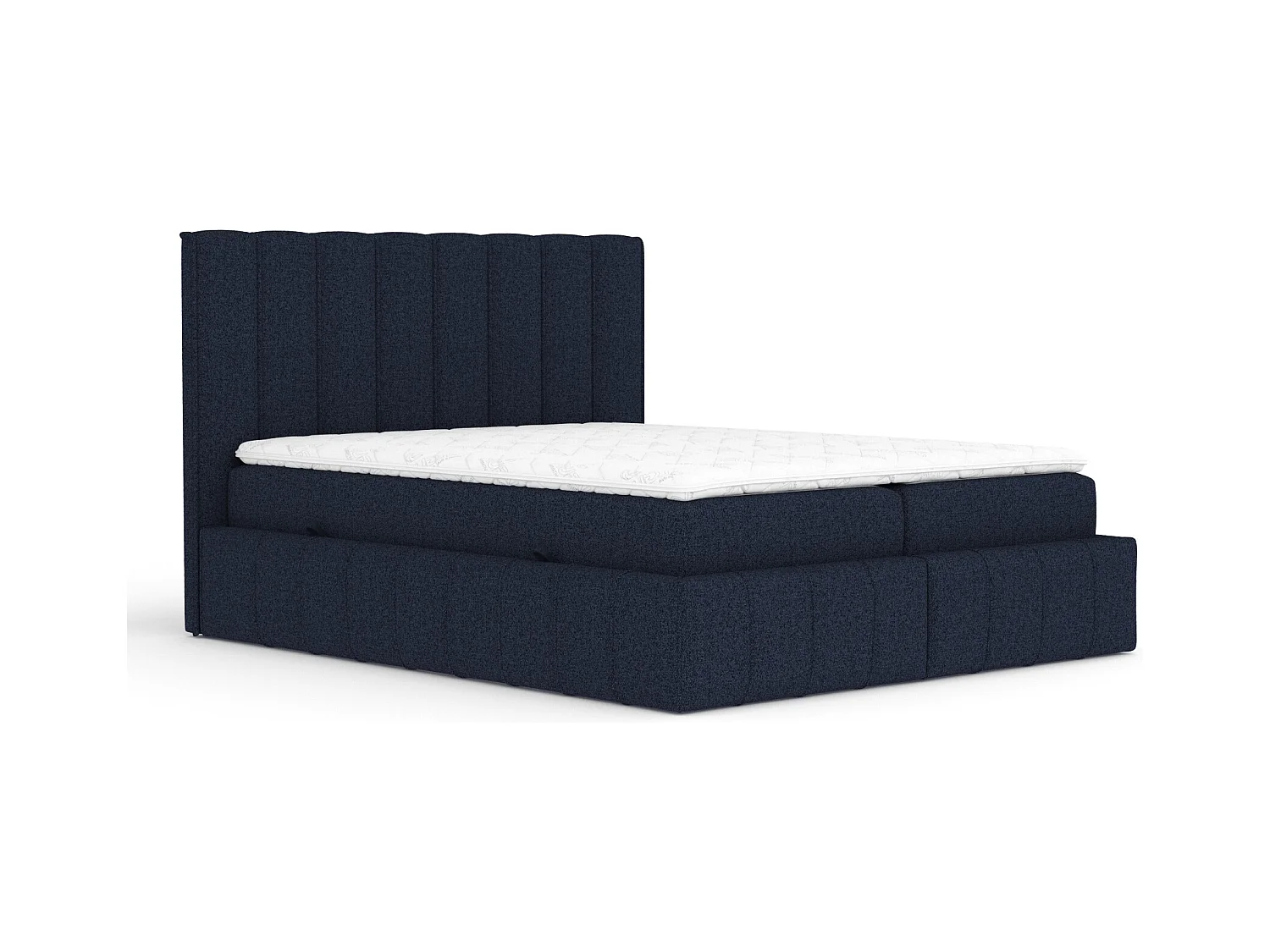 Łóżko boxspring w tkaninie plecionej Moretti - materac - topper - 160x200 cm - granatowy