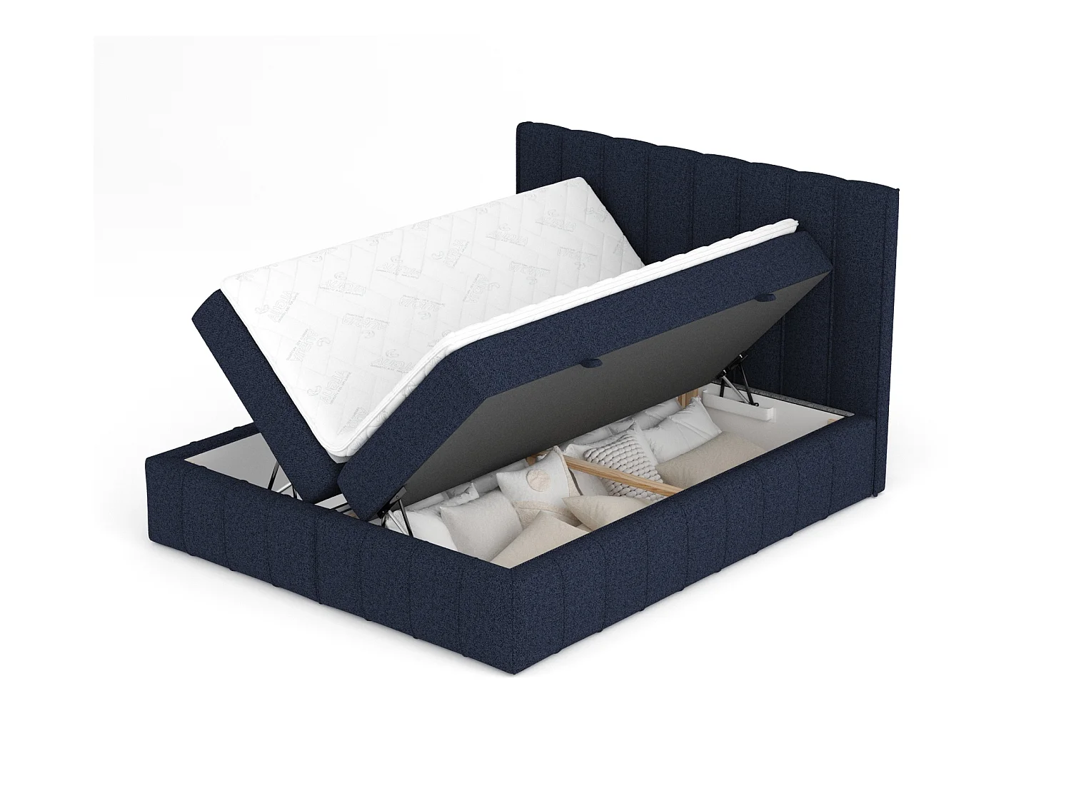 Łóżko boxspring w tkaninie plecionej Moretti - materac - topper - 160x200 cm - granatowy