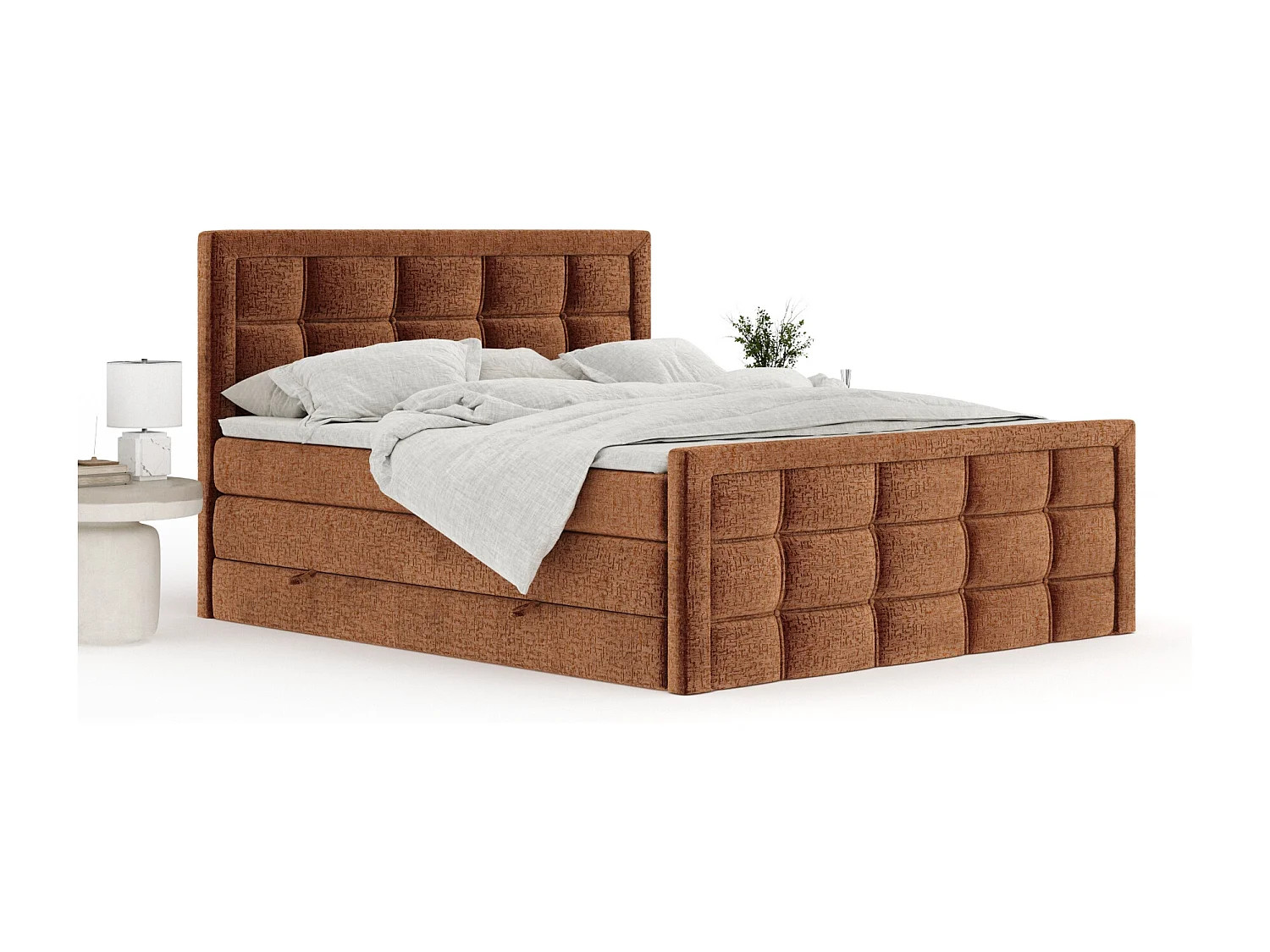 Boxspringbett aus Chenille-Stoff Ambrosia - Matratze - Toppermatratze - 200x200 cm - kupferfarbe