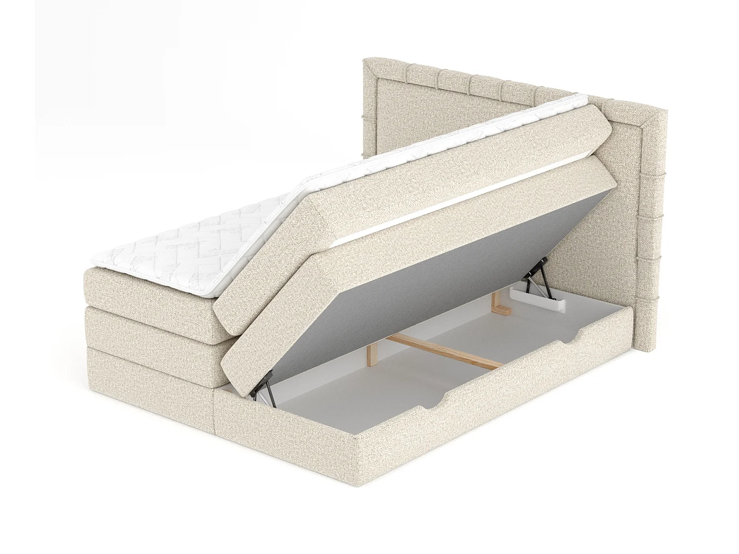 Lit boxspring en tissu bouclette Rosabel - matelas - surmatelas - 200x200 cm - beige