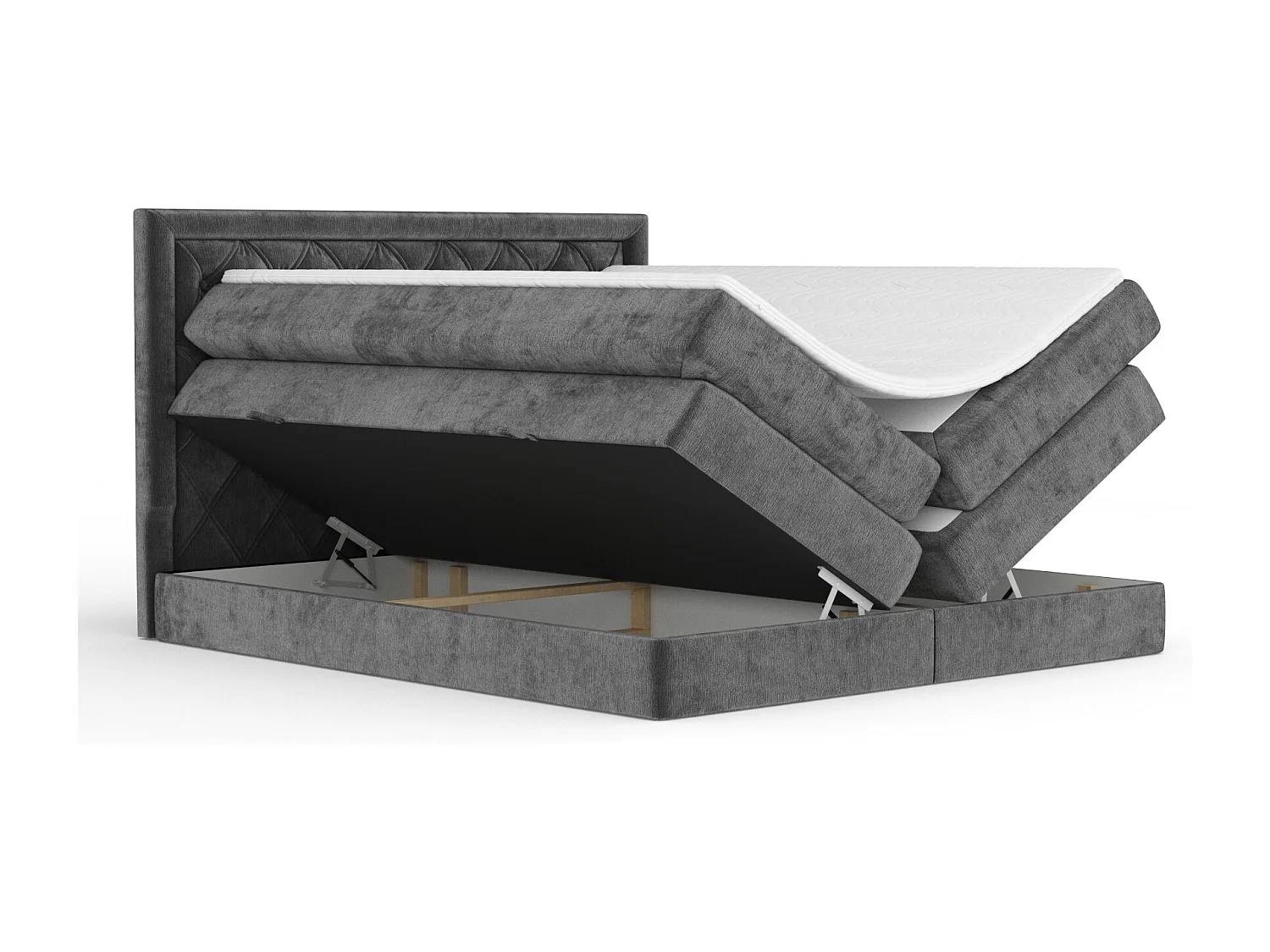 Lit boxspring en tissu chenille Aurelia - matelas - surmatelas - 180x200 cm - gris foncé