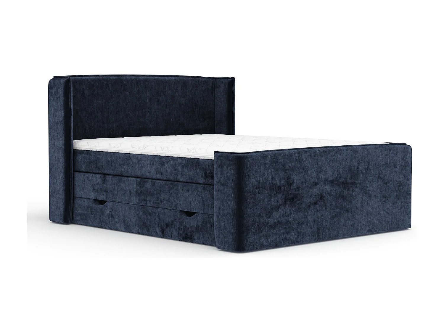 Boxspringbett aus Chenille-Stoff Freeland - Matratze - Toppermatratze - 160x200 cm - marineblau