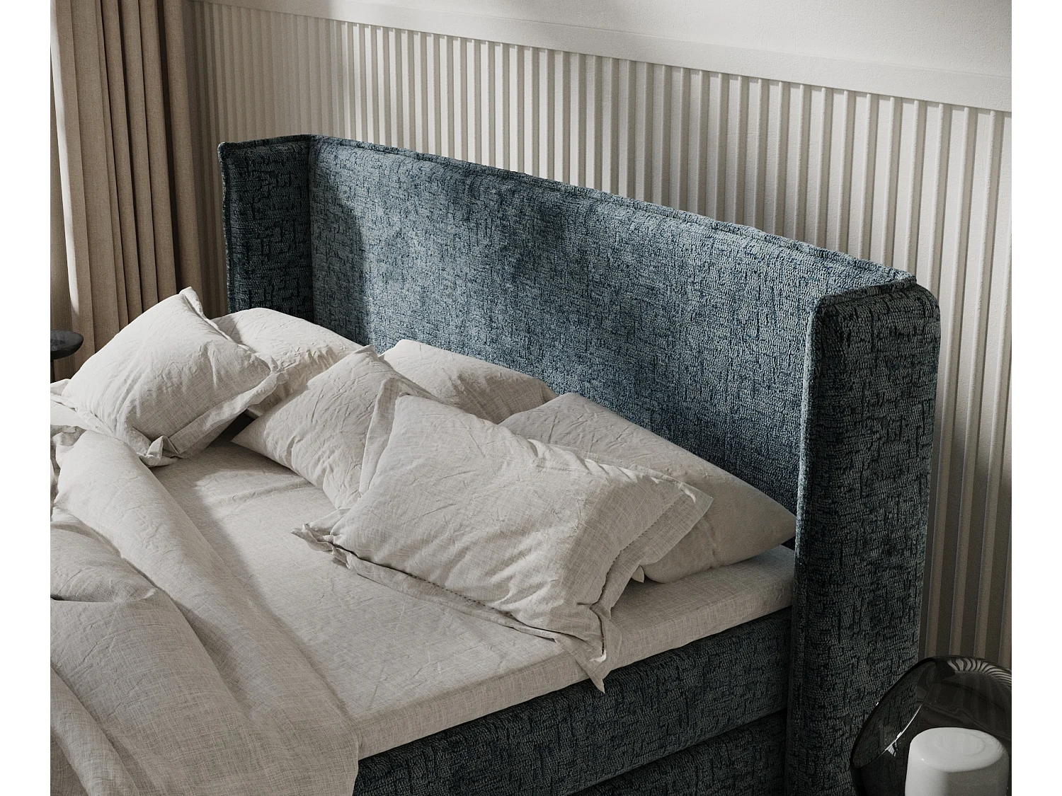 Lit boxspring en tissu chenille Carizzo - matelas - surmatelas - 200x200 cm - bleu