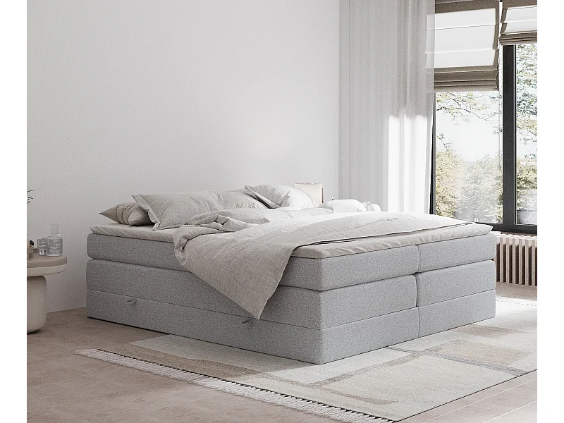Boxspringbett aus Webstoff Juniper - Matratze - Toppermatratze - 180x200 cm - hellgrau