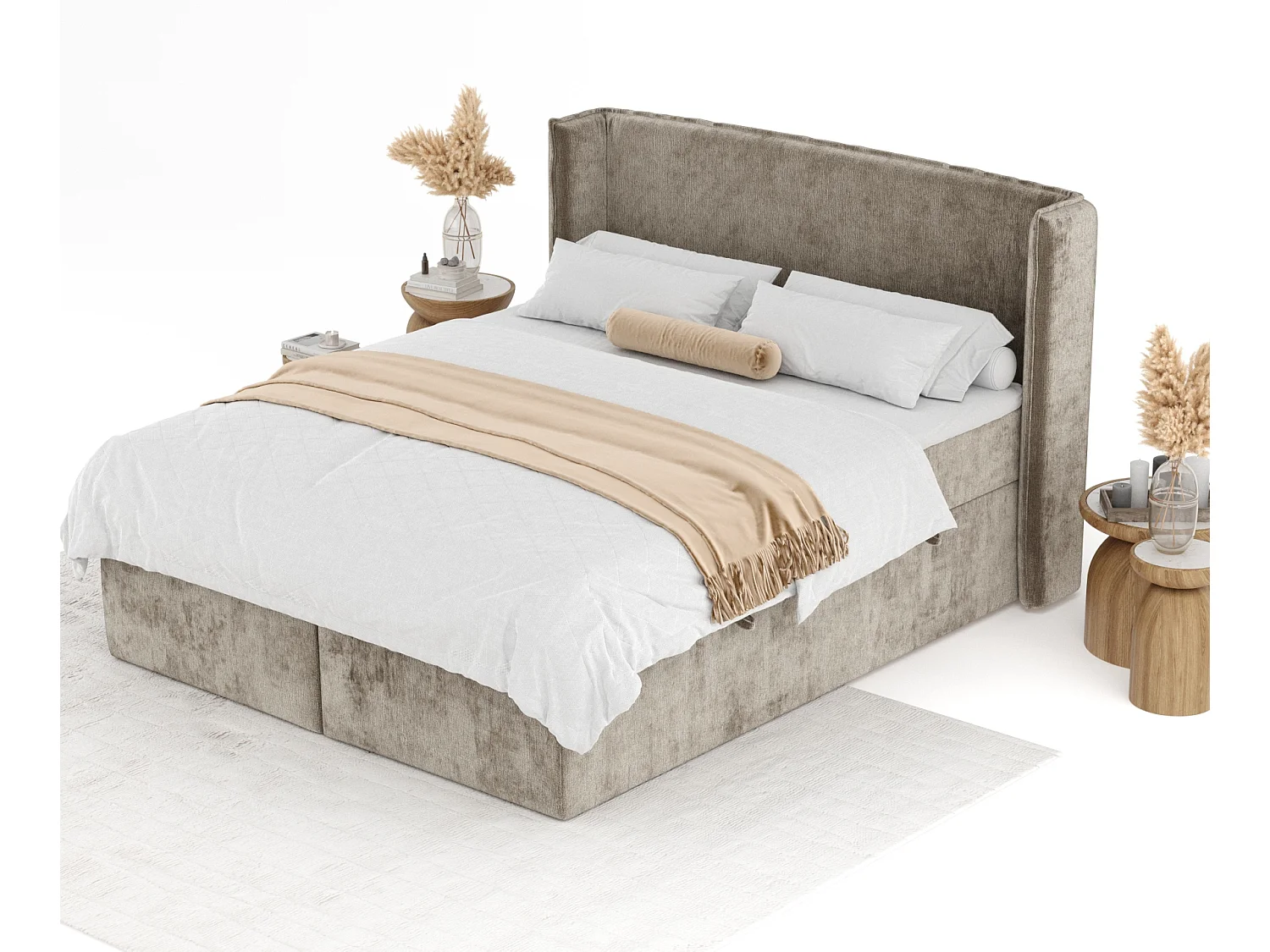 Boxspringbett aus Chenille-Stoff Skyline - Matratze - Toppermatratze - 200x200 cm - beige