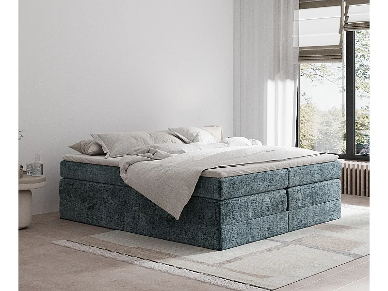Boxspringbett aus Chenille-Stoff Juniper - Matratze - Toppermatratze - 140x200 cm - blau