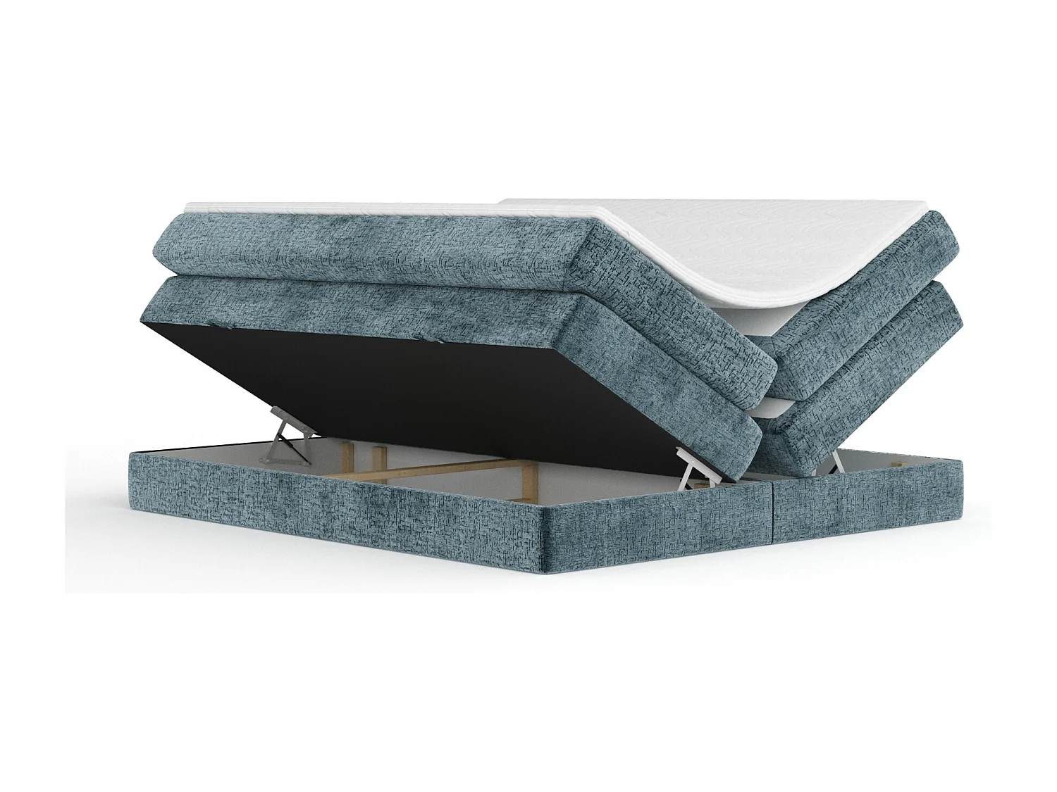 Lit boxspring en tissu chenille Juniper - matelas - surmatelas - 140x200 cm - bleu