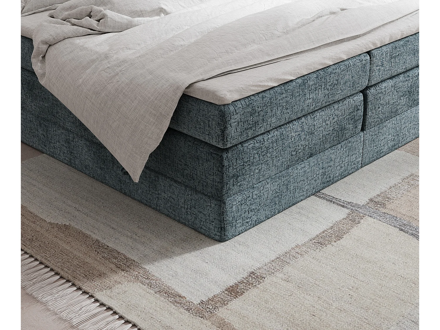 Boxspringbett aus Chenille-Stoff Juniper - Matratze - Toppermatratze - 140x200 cm - blau