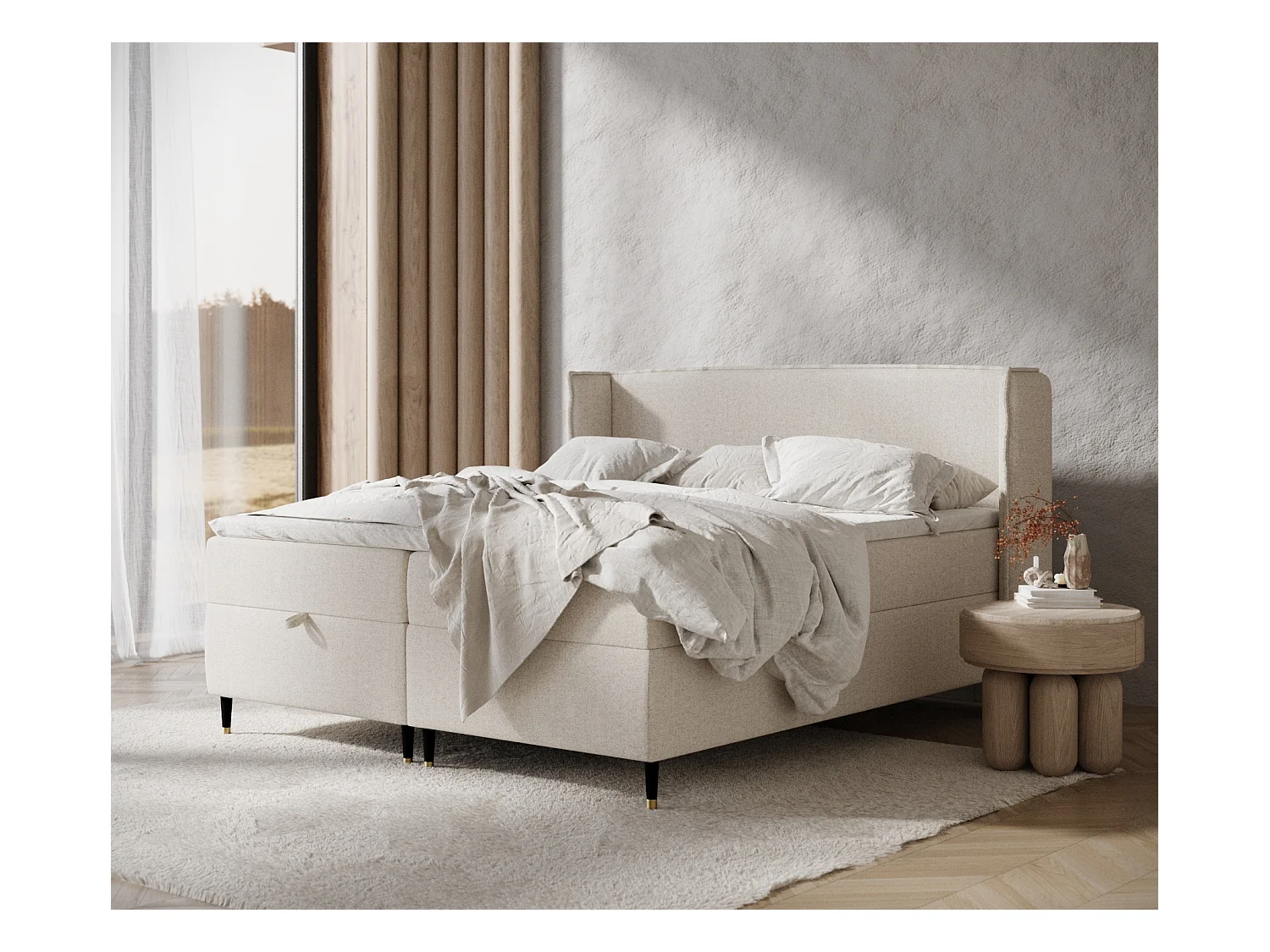 Lit boxspring en toile tissée Monpelli - matelas - surmatelas - 140x200 cm - beige